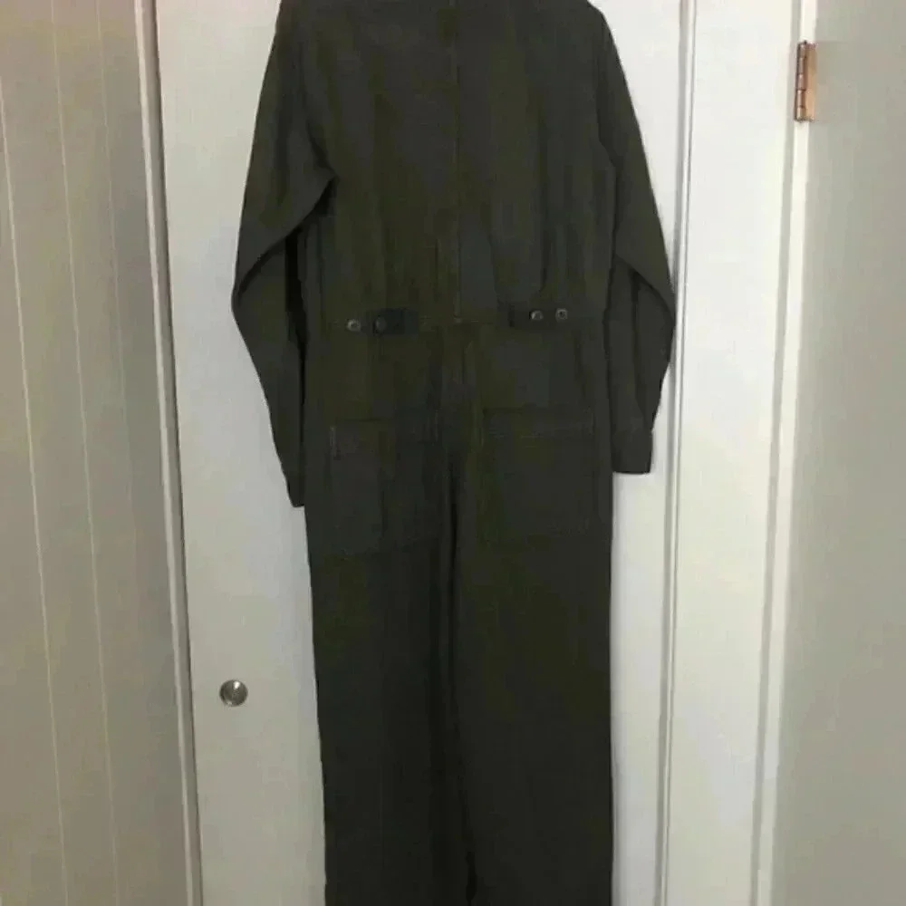 Free People Jumpsuit Utility Gia Coverall Slouchy Olive Distressed Patch Pockets